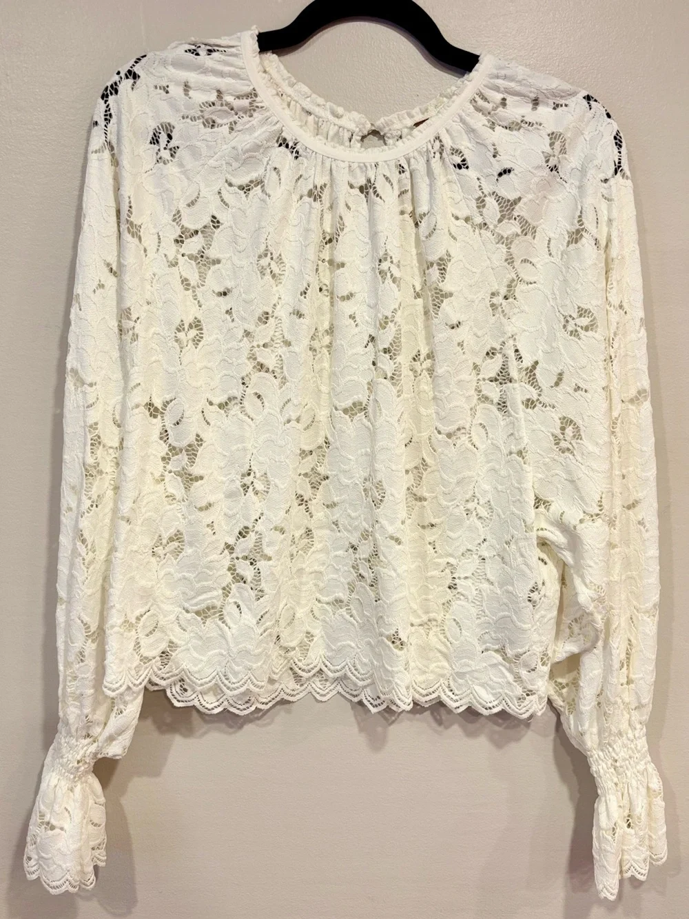 Free People NWOT Olivia Lace Top Long-Sleeve Smock Ivory Boho Blouse Women's XS